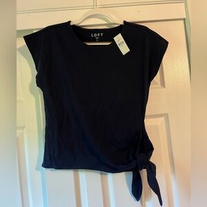 LOFT navy blue tshirt with tie detail